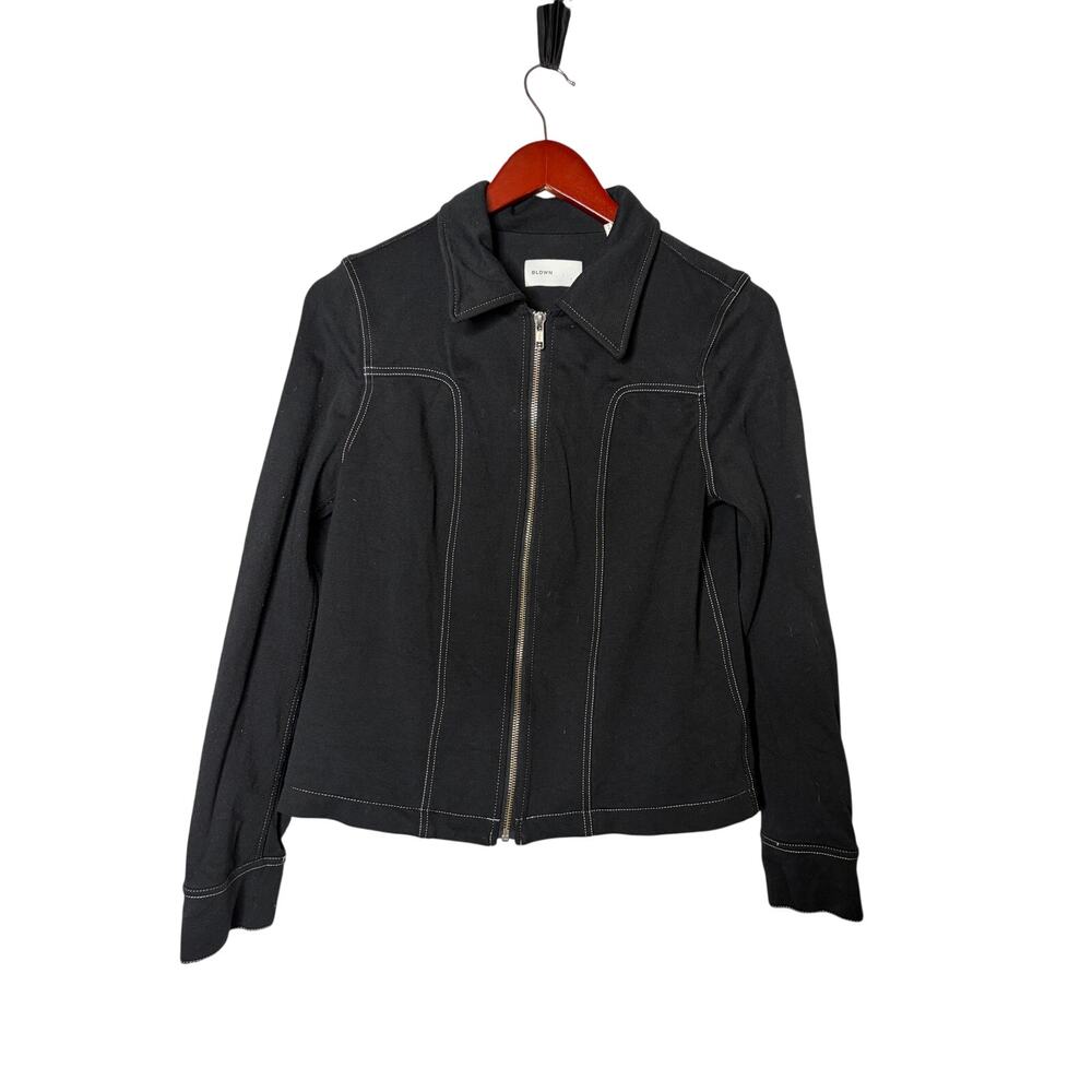 BLDWN Baldwin full zip crop black jacket collar and white stitich Sz S